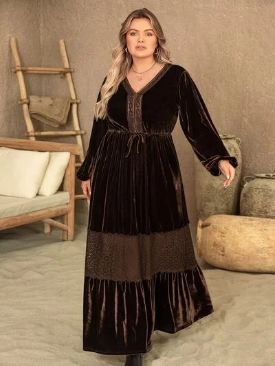 V-Neck Balloon Sleeve Maxi Dress