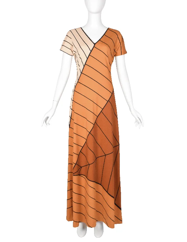 Roberta di Camerino Vintage 1970s Shades of Rust Geometric Print Maxi Dress