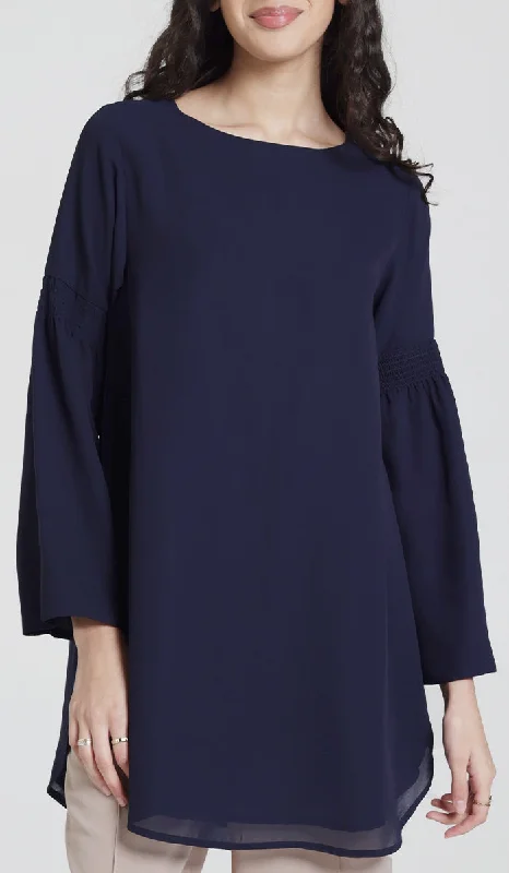 Sundus Long Chiffon Modest Top - Navy