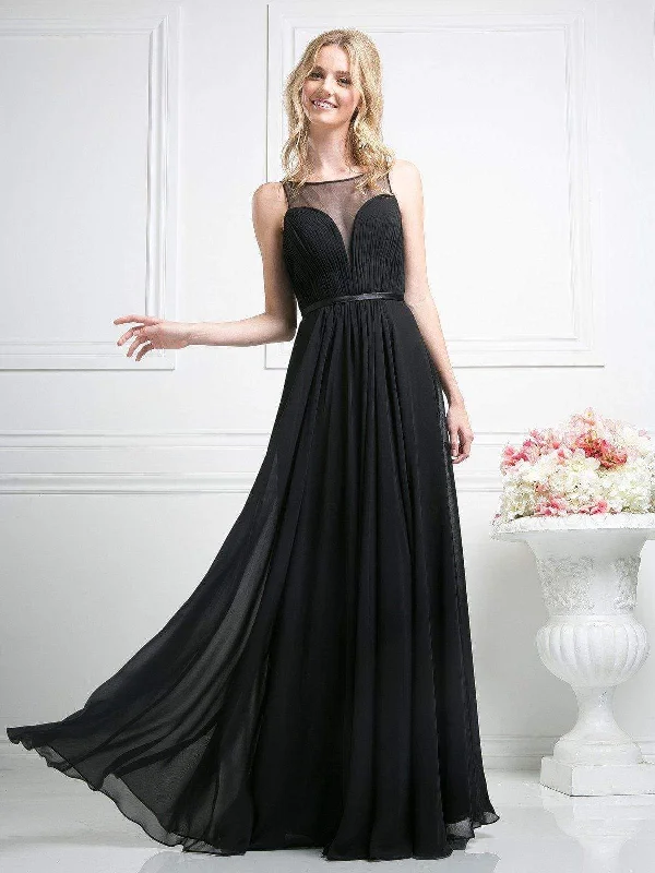 Cinderella Divine - 7458 Illusion Neckline Chiffon Empire Waist Gown