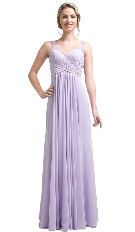 Cinderella Divine - Strapless Crisscrossed Bodice A-Line Long Formal Gown