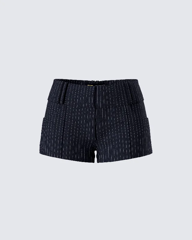 Damla Black Pinstriped Shorts