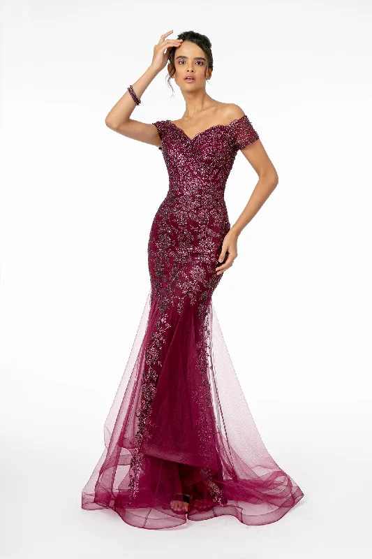 Off the Shoulder Mermaid Gown with Cut Out Back by Gloria GL1823 GLS -Special Occasion/Curves