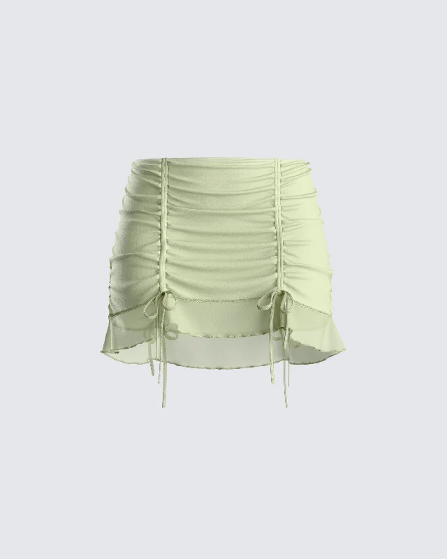 Jolie Olive Mesh Ruched Mini Skirt