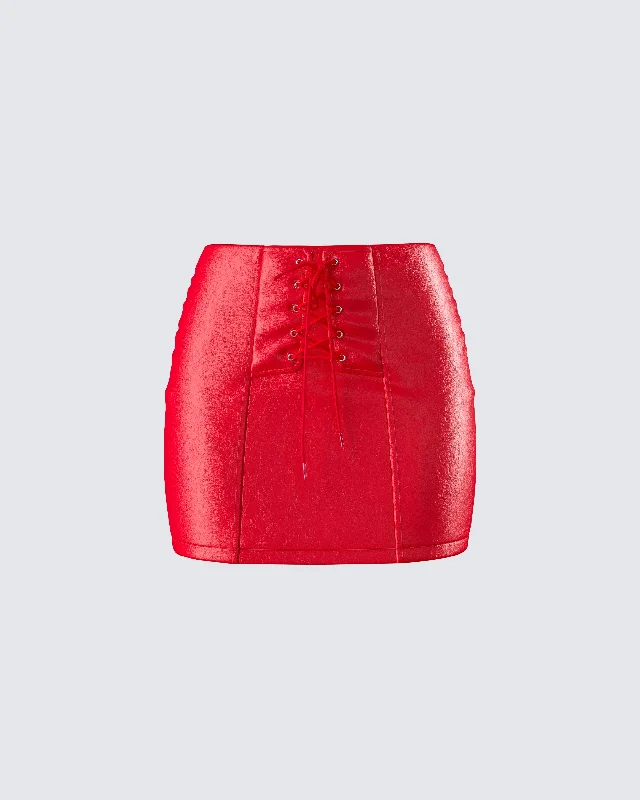 Lasita Red Vegan Leather Mini Skirt