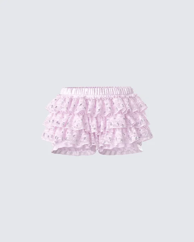 Love Hand Beaded Rhinestone Pink Ruffle Short