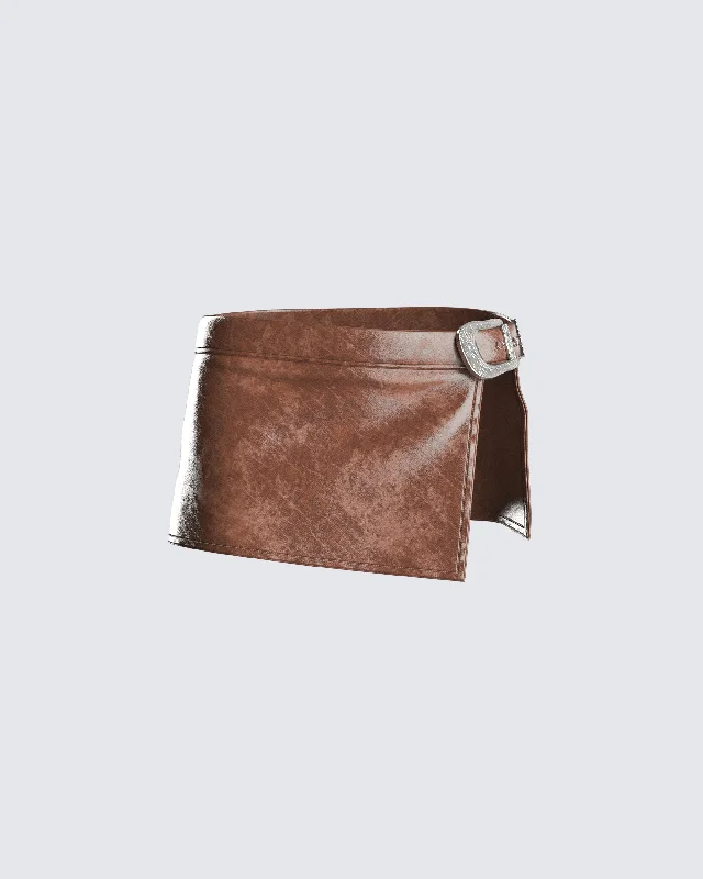 Lu Brown Vegan Leather Mini Skirt