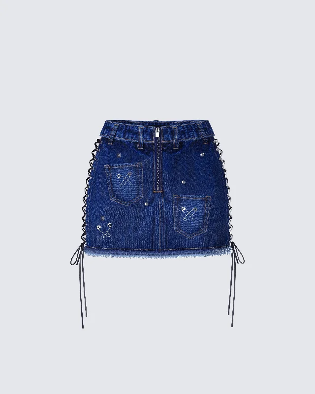 Maja Blue Denim Lace Up Micro Mini Skirt