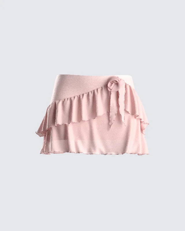 Marie Pink Mesh Ruffle Mini Skirt