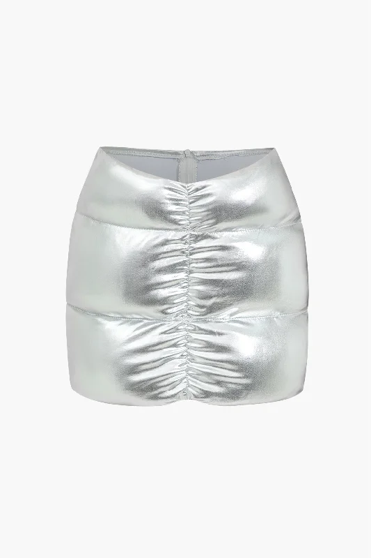 Metallic Ruched Puffer Mini Skirt