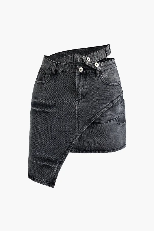 Asymmetric Denim Mini Skirt