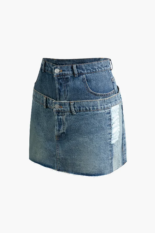 Denim Double Waistband Mini Skirt