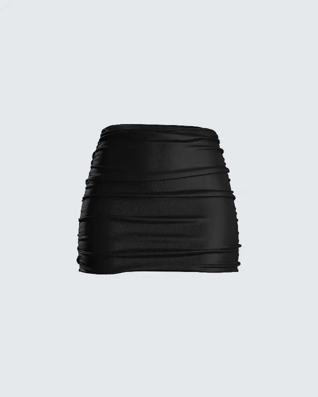 Narda Black Satin Mini Skirt