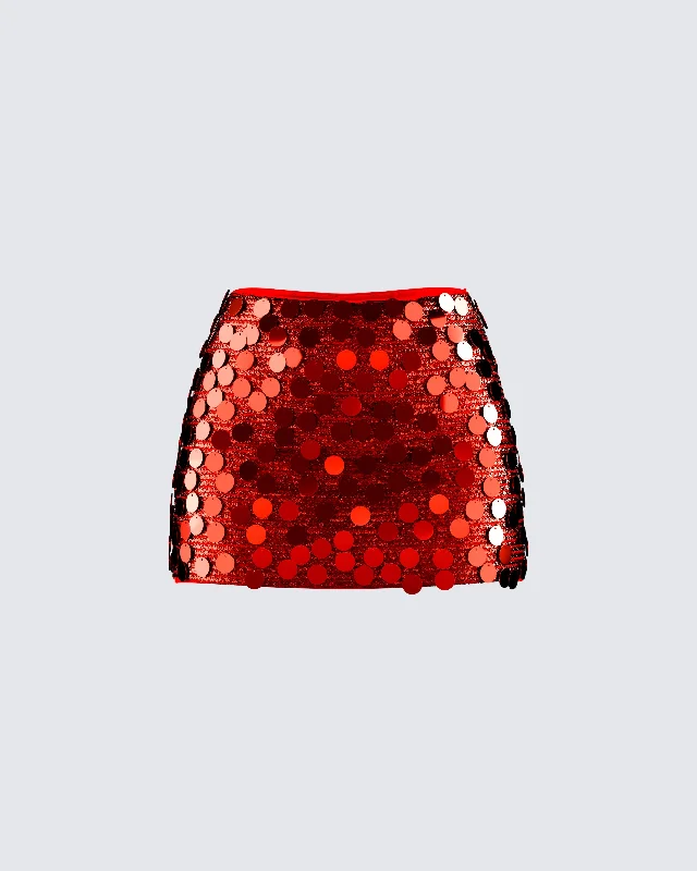 Philo Red Sequin Mini Skirt