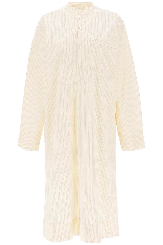 Striped Pajama Kaftan In Organic Poplin  - Beige