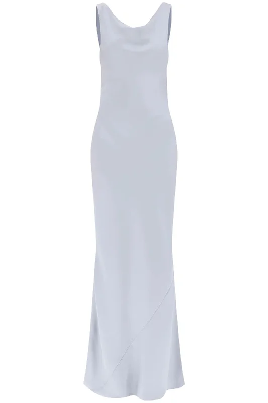 Drape Neck Satin Gown  - Grey