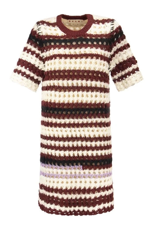 3D Crochet intarsia Dress with irregular Stripes