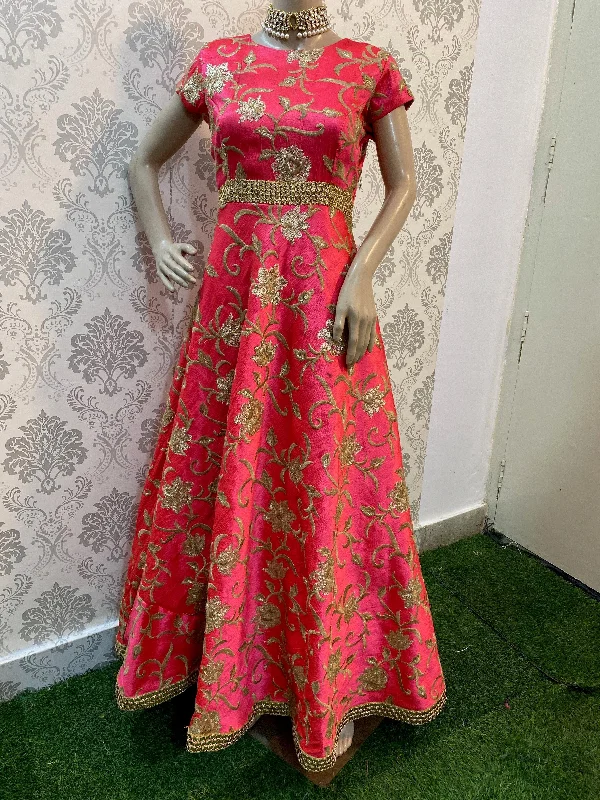 Baby Pink Silk Embroidery Gown