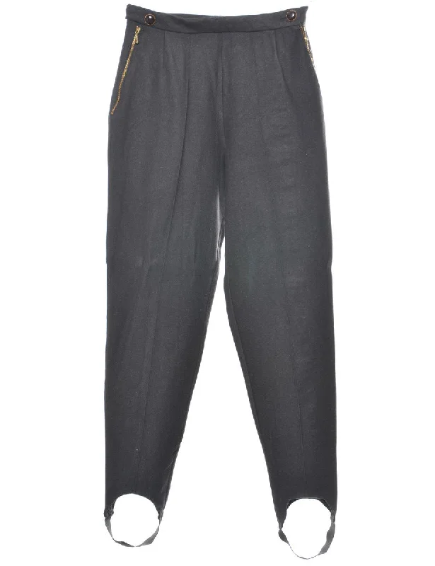 Black Tapered Stirrup Leg Trousers - W26 L32