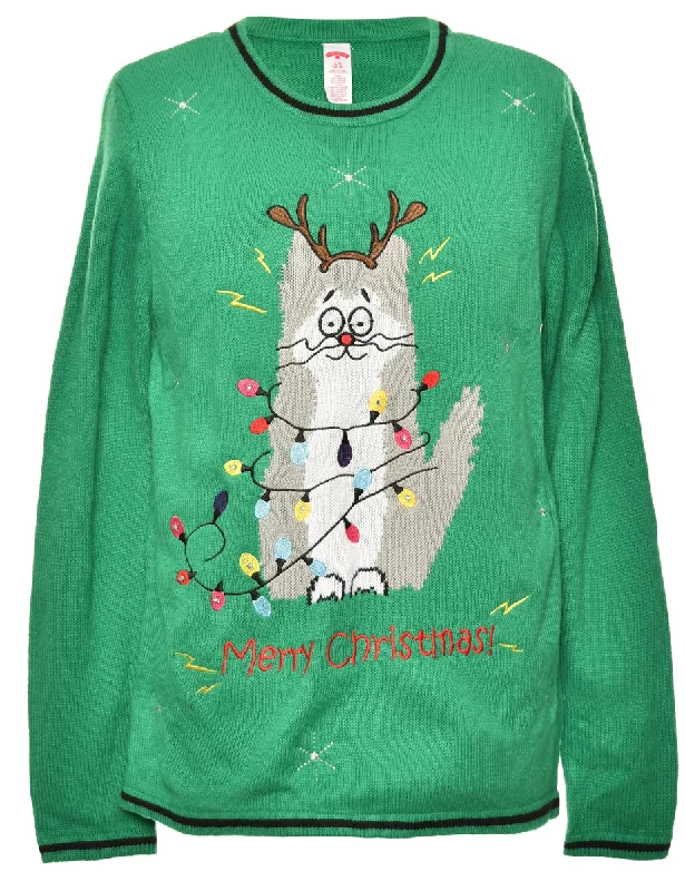 Cat Design Festive Jumper - L