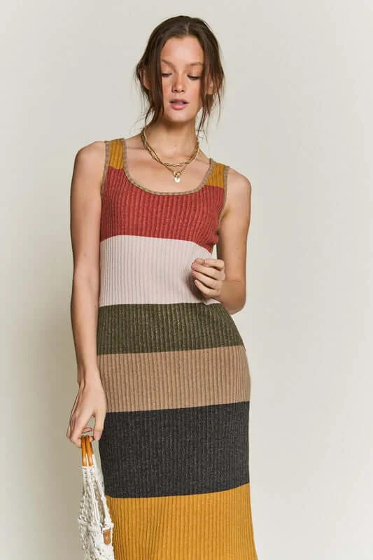 Color Block Casual Sleeveless Side Slit Dress