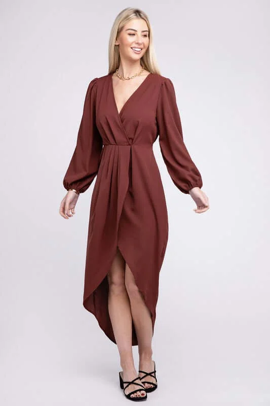 Deep Red V Neck Wrap Dress