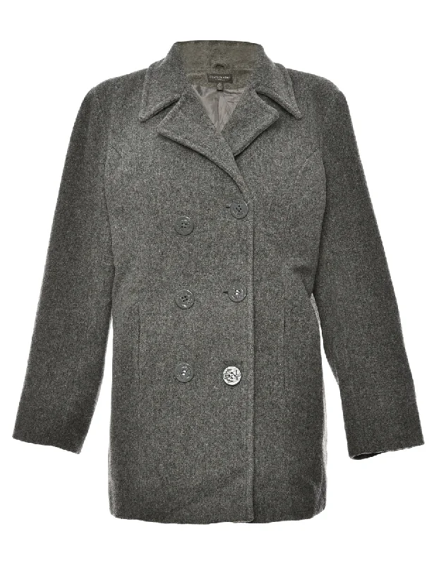 Double Breasted Grey Peacoat - S