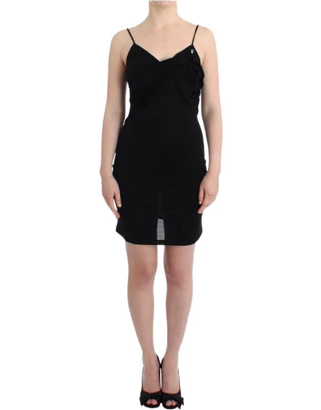 Elegant Black Jersey Knee-length Dress