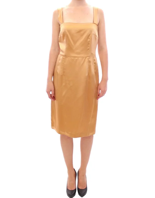 Elegant Bronze Silk Knee-length Sheath Dress