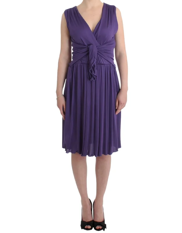 Elegant Purple Knee-length Jersey Dress