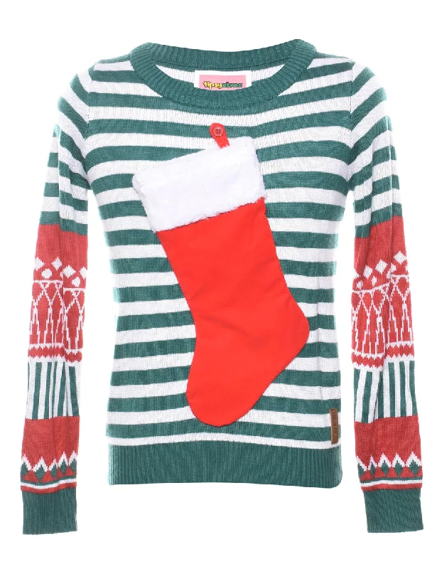 Festive Season Striped Christmas Jumper - M