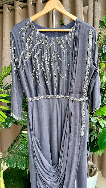 Grey marble embroidery hand worked gown