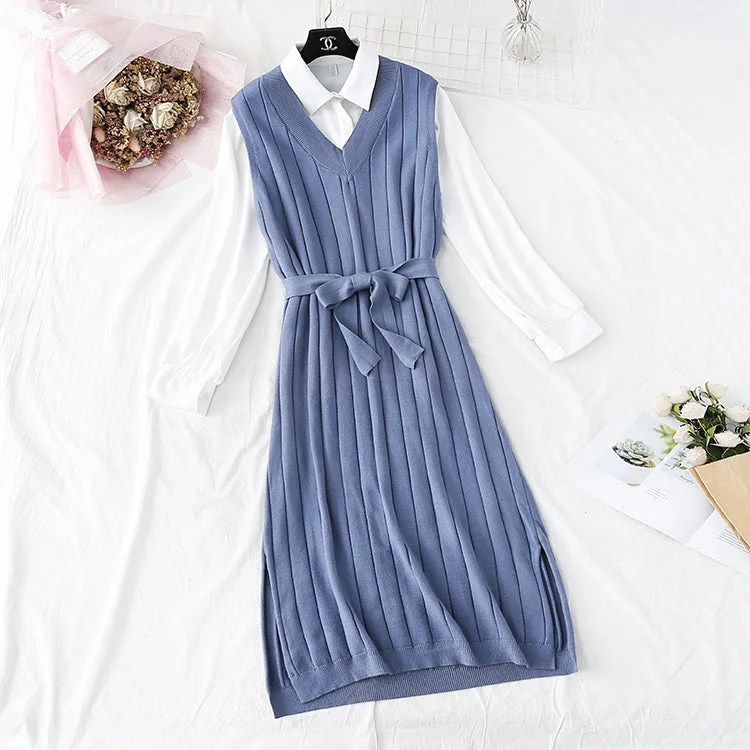 High necked Royal sister wind inner tie knit dress  4492