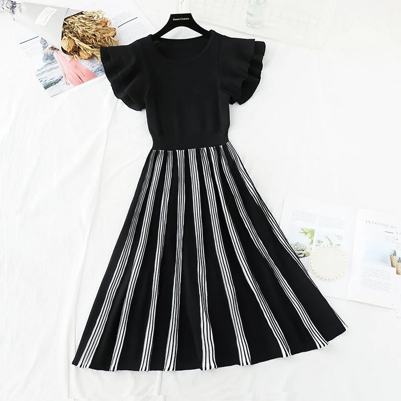 Ice silk thin knitted dress small fragrance temperament goddess style  4678