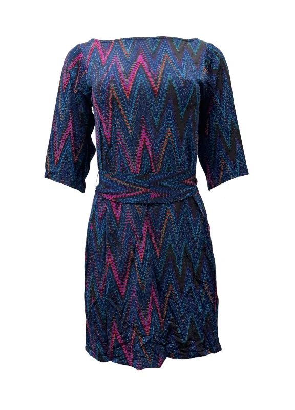 Leota Women's Blue Chevron Jewel Chevron Jewel Stretchy Dress #2401 Small NWT