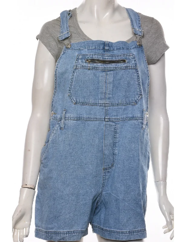 Light Wash Cropped Dungarees - W38 L35