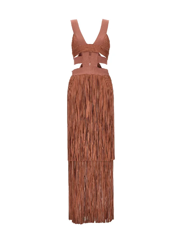 Low Waist Banded Fringe Dress Office unclassified dresses
