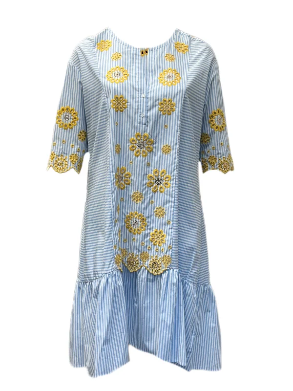 Marina Rinaldi Women's Blue Decaedro Embroidered Dress NWT