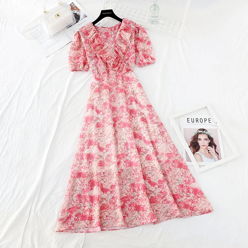 New style slim waist, gentle wind, broken Flower Chiffon French dress  4529