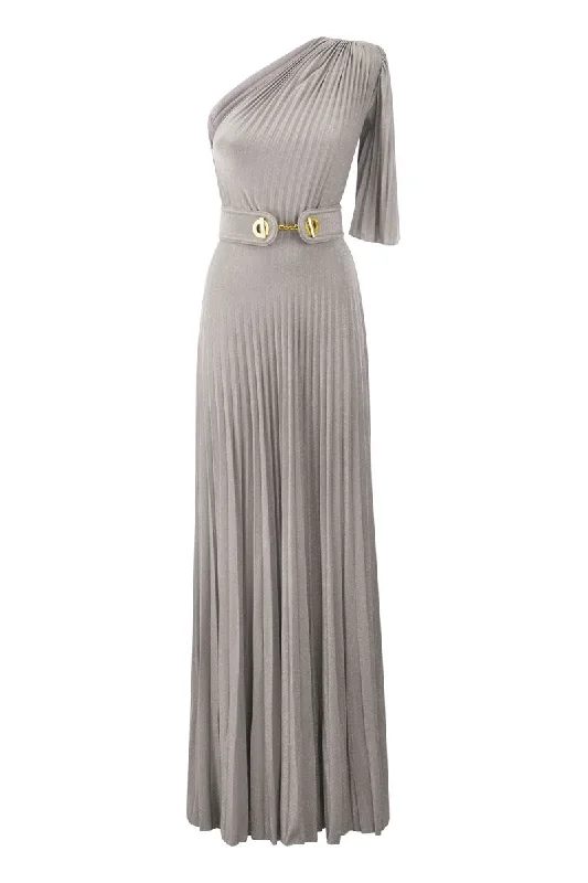 One-shoulder red carpet dress in lurex jersey