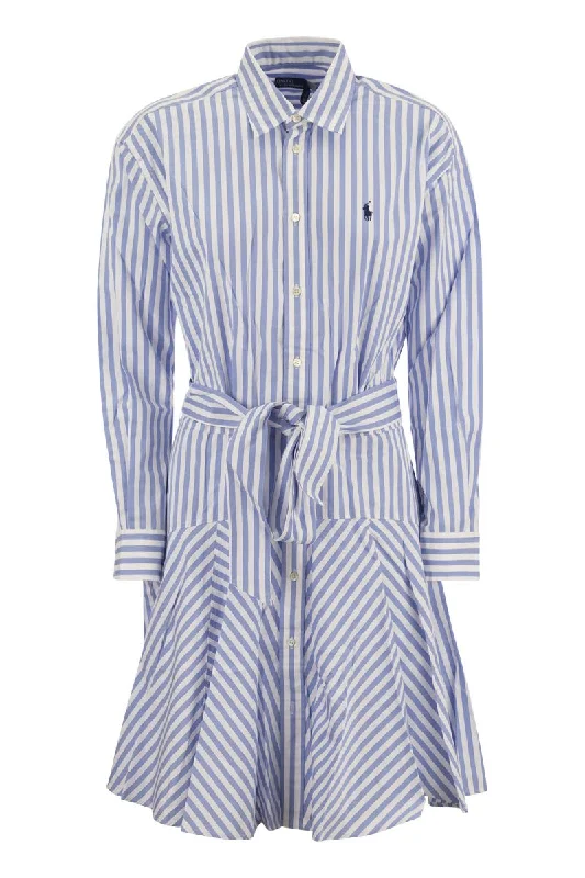 Paneled striped cotton chemisier