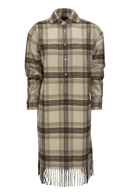 Plaid chemise with fringes