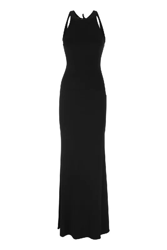 Red carpet jersey dress with back neckline