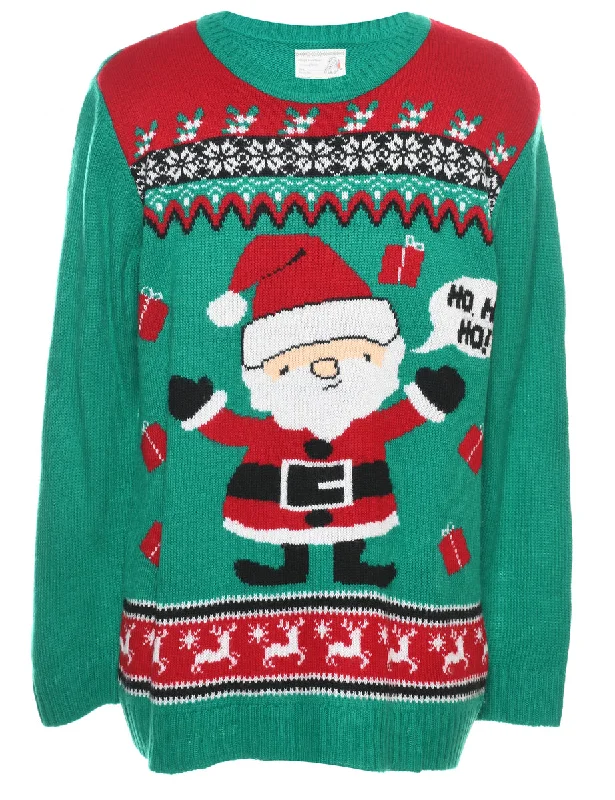 Red & Green Santa Claus Design Christmas Jumper - M