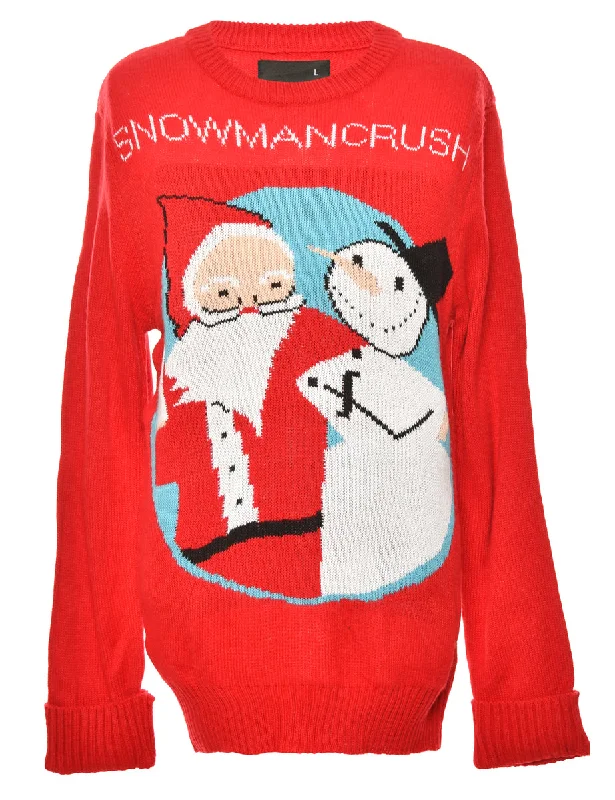 Red Snowman Crush Christmas Jumper - L