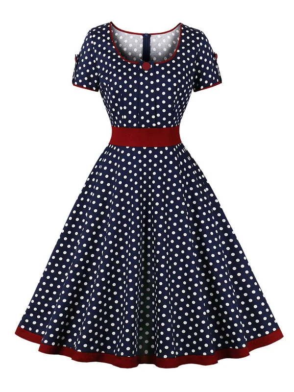 VIVEKA | CONTRAST POLKA DOT BUTTONED DRESS