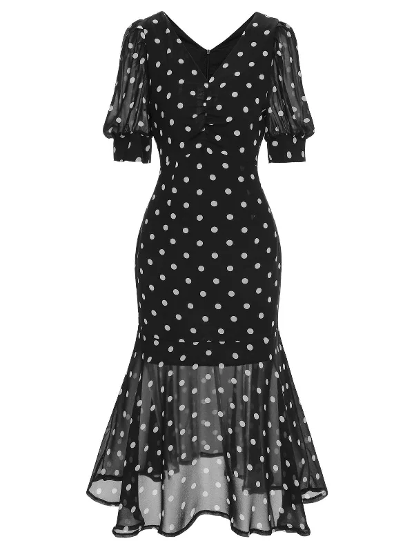 ELFRIEDE | BLACK POLKA DOT MERMAID DRESS