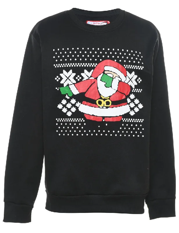 Santa Claus Design Black Christmas Jumper - M