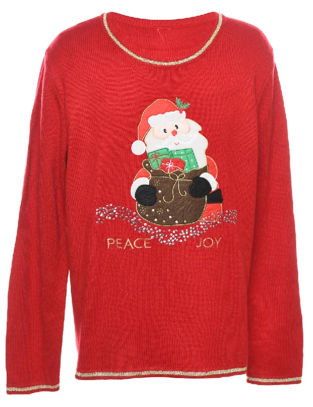 Santa Claus Design Red Christmas Jumper - L