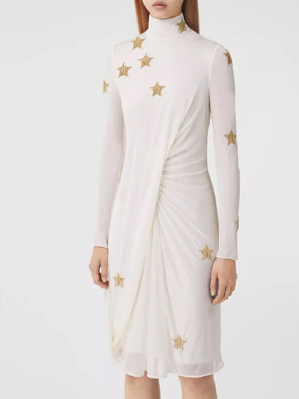 Silk Viscose Dress With Gold Stars